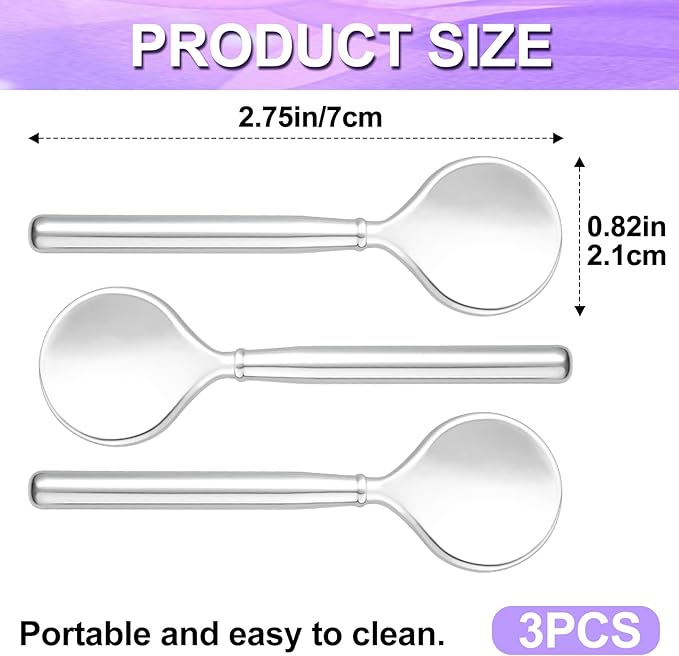 Pndeyo 3pcs Mini Metal Makeup Spoon, Reusable Cosmetic Cream Spatulas, Skincare Scoop Applicator Facial Massage Beauty Tools for Mixing and Sampling Face Eye Cream- Silver