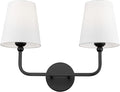 2-Light Bathroom Light Fixtures, Matte Black Vanity Lights, Double Wall Sconce with Flared White Fabric Shade, Modern Sconces Wall Lighting for Hallway Bedroom Stairway, VL837-MB-2-S