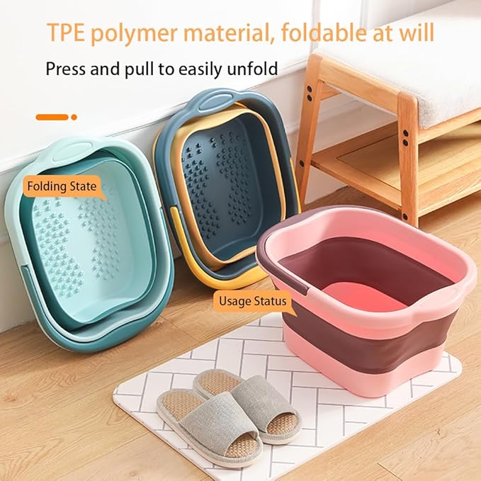 WMHYLYH Collapsible Pedicure Foot Spa Bath Massager for Dry Cracked Feet, Feet Soaking Tub with Massage Acupoint, Pedicure Foot Soak Basin Plastic Bucket with Handle(White)