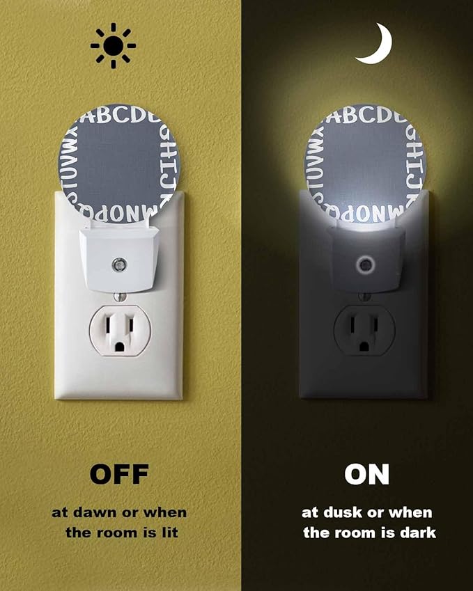 Night Lights Auto Sensor Alphabet Night Light Gray Modern Minimalist Letter Round Lamp Plug-in LED Nightlights Dusk to Dawn for Living Room Bedroom Bathroom Hallway Wall Decor