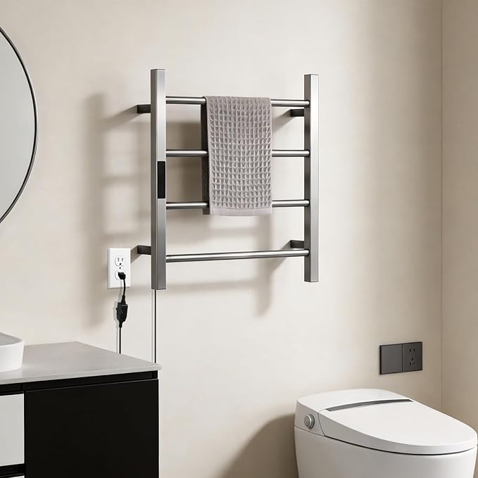 Heated Towel Racks for Bathroom, Hot Towel Warmer 4 Bars with 24hr Timer Stainless Steel Wall Mounted Electric Towel Warmers for Bathroom
