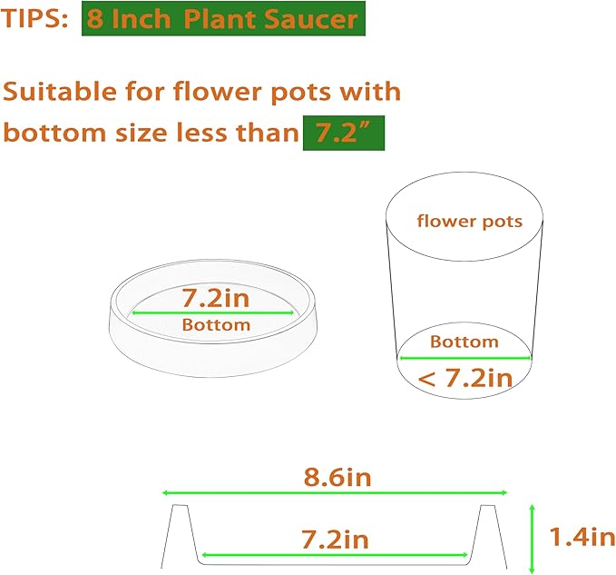Plant Saucer Tray for Ceramic Plastic Pots, 8 inch Plant Saucers for Indoors, Pot Saucers Trays, Bird Bath Bowls, Flower Planter Water Drip Trays for Pots Base (8", Gray)