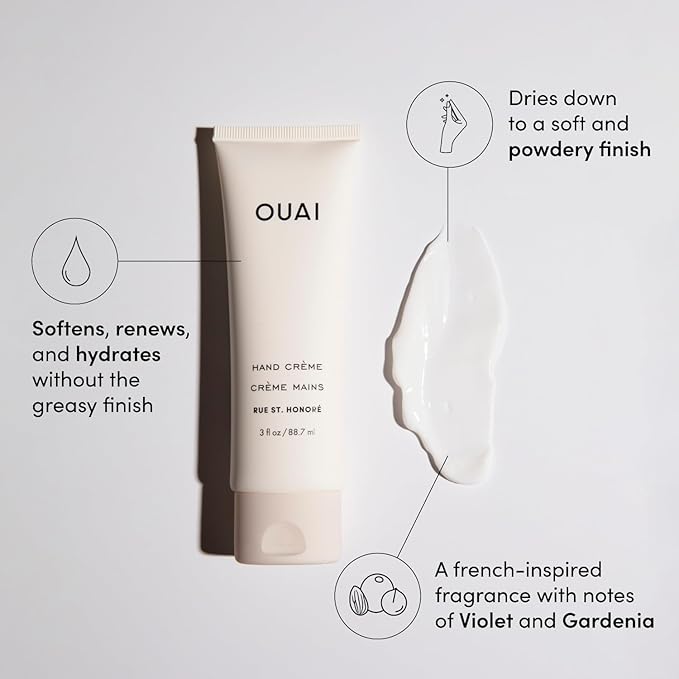 OUAI Hand Cream - Thick, Creamy Balm with Coconut Oil, Murumuru Butter and Shea Butter - Hydrating Moisturizer for Soft Hands - Use Daily to Deeply Nourish Skin (3 Oz) (Pack of 2)