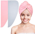 Basumee Microfiber Hair Towel Wrap for Kids 2 Pack Rapid Drying Hair Towel with Button Hair Turbans for Wet Hair Wraps Head Towel Wrap for Women and Girls