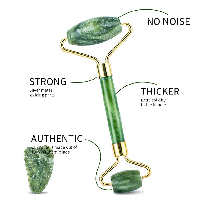 Facial Roller Set of 3, Ice Roller, Two-Sided Jade Roller and Gua Sha Massage Tool, Rolling Tool for Facial Beauty and Body Massage, Helps Reduce Puffy,Skin Care Gifts (Green)