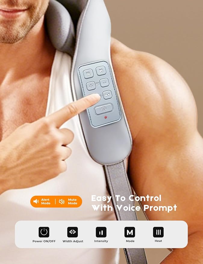 Shiatsu Neck Massager with Heat for Pain Relief Deep Tissue, Upgraded Adjustable Width 4D Kneading Shoulder Massage, Electric Back Massage Pillow, Gifts for Women Men Mom Dad, Mothers Day (Grey