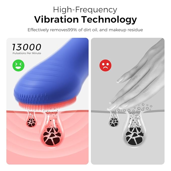 Face Scrubber Facial Cleansing Brush - Waterproof and Rechargeable Face Cleansing Brush with 4 LED Gentle Light, Cleansing, Exfoliating and Massaging, Electric Face Scrub Brush for Men & Women