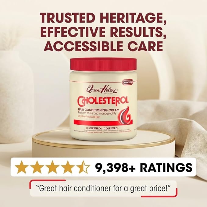 Queen Helene Cholesterol Hair Conditioning Cream – Deep Repair Treatment for Dry, Damaged & Chemically Treated Hair | Moisture-Restoring Mask | 15 oz Jar | Deep Moisture