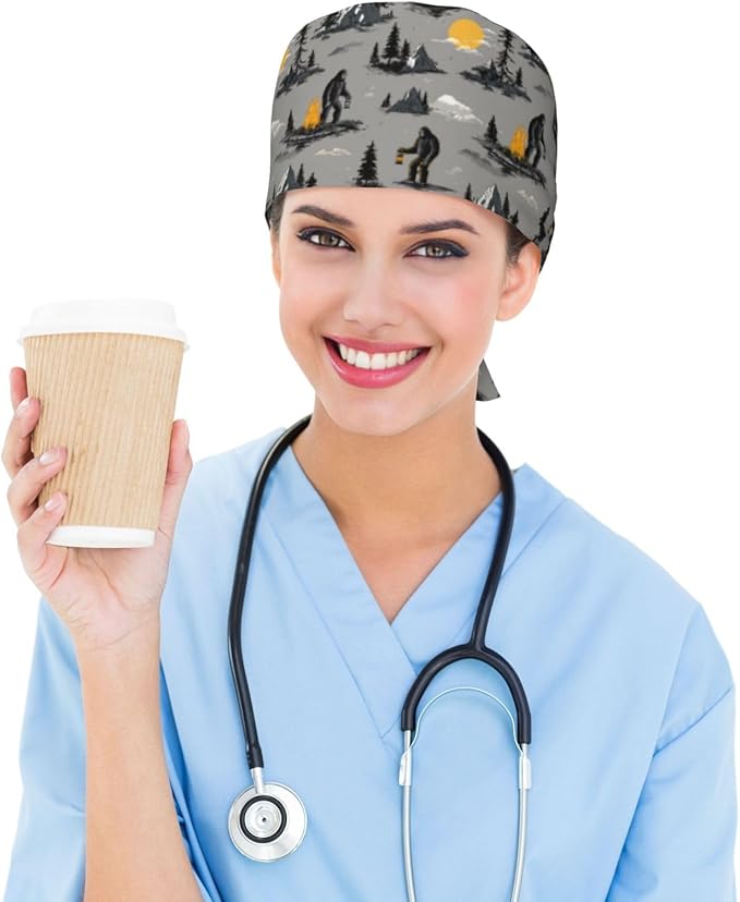 Alligator Ice Cream Working Cap, Scrub Cap with Sweatband, Adjustable Tie Back Hat Breathable Headgear for Women/Men