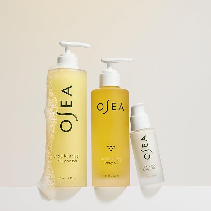 OSEA Undaria Body Glow Trio – Hydrating Body Care Gift Set Mother's Day Limited Edition – Full Size Body Oil, Wash & Travel Size Lotion