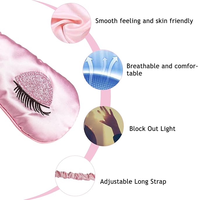 Sleep Mask, Ulbemoll Silk Eye Mask Satin Blindfold Smooth Soft Breathable Travel Eye Cover Eyeshade Gifts with Elastic Strap for Women Girls Valentine's & Mother Day- Pink