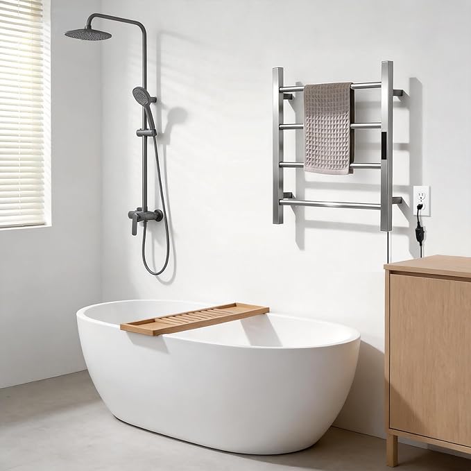 Heated Towel Racks for Bathroom, Hot Towel Warmer 4 Bars with 24hr Timer Stainless Steel Wall Mounted Electric Towel Warmers for Bathroom