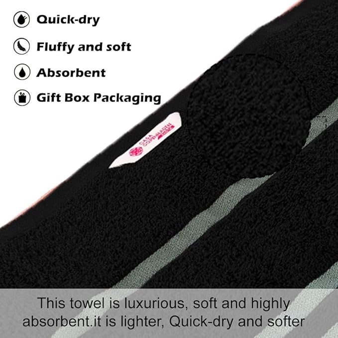 CASA COPENHAGEN Exotic 6Pcs 100% Egyptian Cotton Designer Towels Gift Set- Black,550GSM,2Bath2Hand2Washcloths,Bath Towels for Bathroom (Box Pack,Gift Ribbon Set for Women & Men)