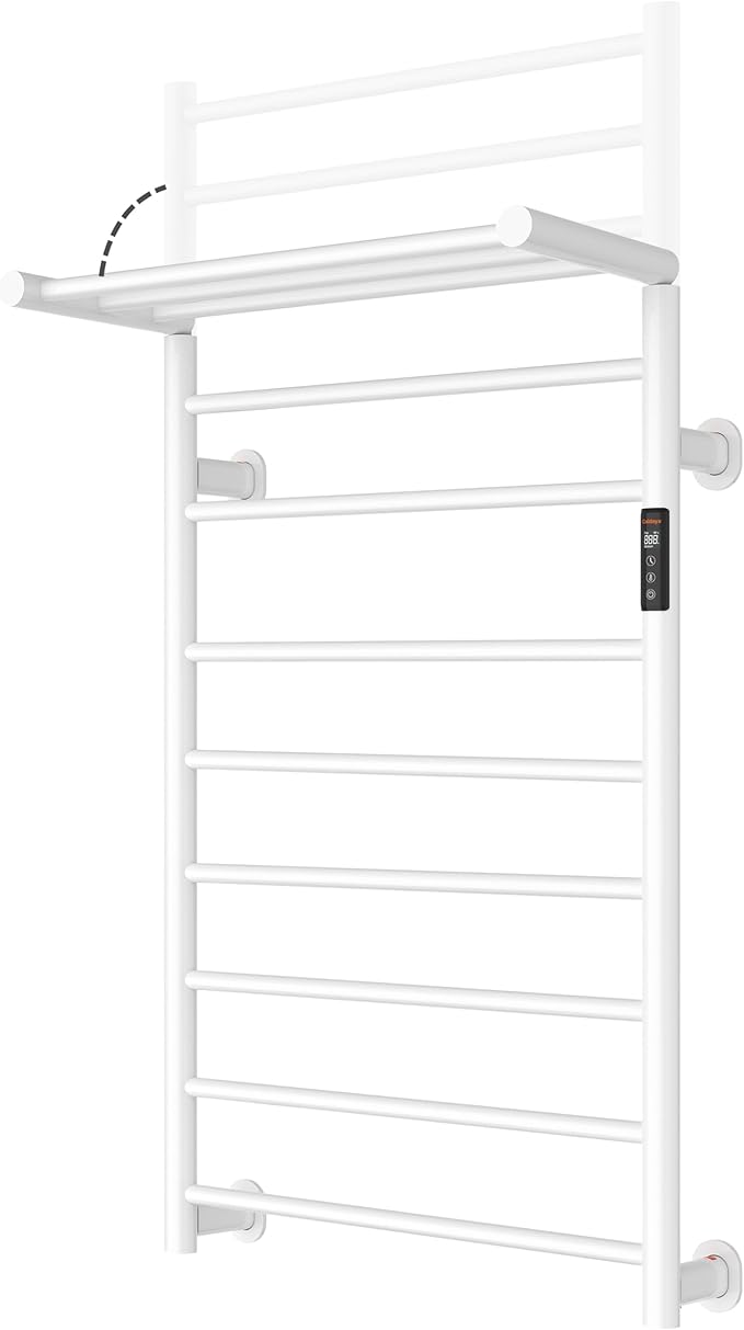 Foldable Heated Towel Rack, Dual-Zone Electric Towel Warmer Rack with Timer, GFCI Plug-in or Hardwired, Wall-Mounted, Drill-Free Installation, Matte White, CA3-1100X550-Standard-MW
