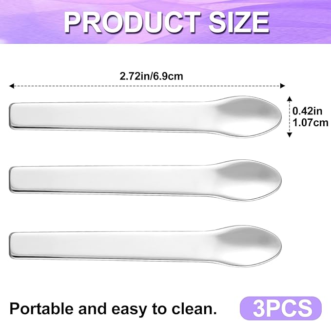 Pndeyo 3pcs Mini Stainless Steel Makeup Spatula, Reusable Cosmetic Cream Spatulas Spoon, Skincare Scoop Applicator Facial Massage Beauty Tools for Mixing and Sampling Face Eye Cream- Silver