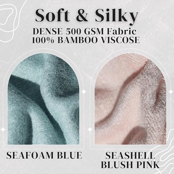 Hair Towel Wrap for Kids | 100% Bamboo Viscose |Tailored Small | Essential Hair Drying Wrap for Bath, Beach, Pool and Spa | Hair Accessory for Girls | Set of 2 | Seafoam Blue + Seashell Blush Pink