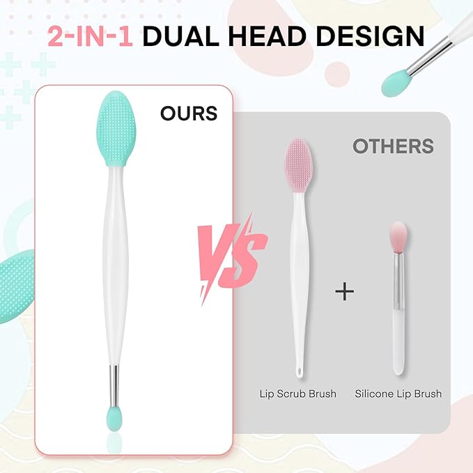 Unaone Lip Scrub Brush - 2 PCS Dual-ended Lip Scrubber Exfoliator and Silicone Lip Brush, 3-in-1 Silicone Lip Scrub Tool Lip Mask Applicator, Gentle Exfoliator & Applicator for Soft