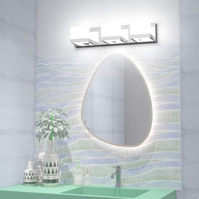 Tipace Modern 3 Lights LED Vanity Light for Bathroom Up and Down Chrome Bathroom Wall Light Fixtures Over Mirror(White Light 6000K)