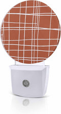 Night Lights Auto Sensor Orange Checked Plaid Night Light Minimalist Grid Lines Round Lamp Plug-in LED Nightlights Dusk to Dawn for Living Room Bedroom Bathroom Hallway Wall Decor