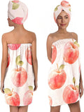 QIULIBMH Women’s Apple Print Bath Wrap and Hair Towel Set, Soft Absorbent Microfiber Quick-Dry Shower Body Skirt with Elastic Closure, Lightweight Spa Towel for Home, Gym & Travel (Apple 1)