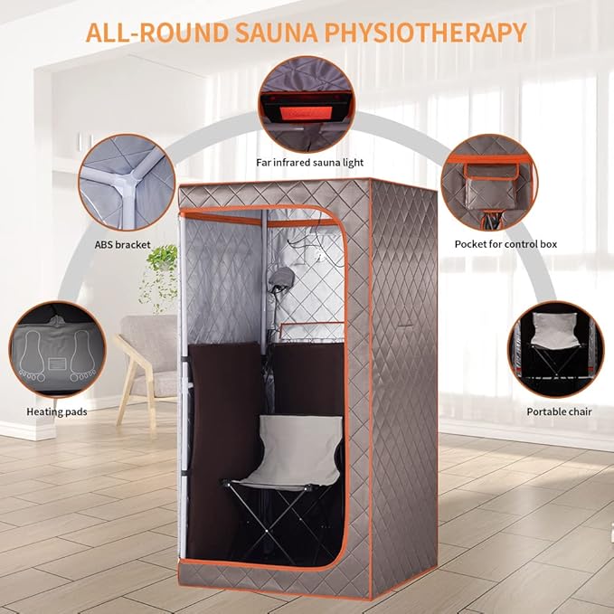 Portable Full Size Infrared Sauna, Personal Sauna for Home Spa, Home Spa Tent with Remote Control, Heating Foot Pad, Foldable Reinforced Chair, Detox Therapy (L 33.8" x W 33.8" x H 66.5")