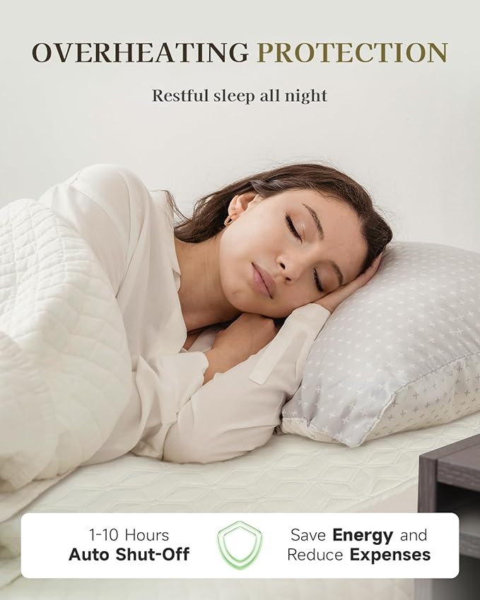 Gotcozy Heated Mattress Pad Queen Size Dual Control - Electric Mattress pad fit up to 15‘’with 6 Heat Seatings & 10 Hour Auto Off ETL Certified Machine Washable(White)