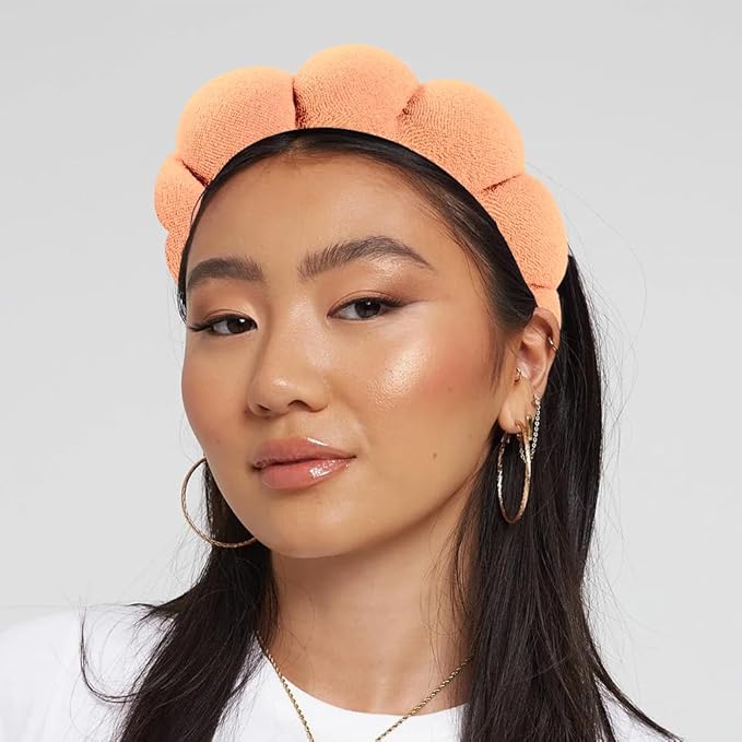 Spa Headbands for Washing Face or Facial, Makeup Headband for Women, Skincare Hair band, Puffy Terry Cloth Face Washing Head band for Maskup, Skin Treatment(Orange)