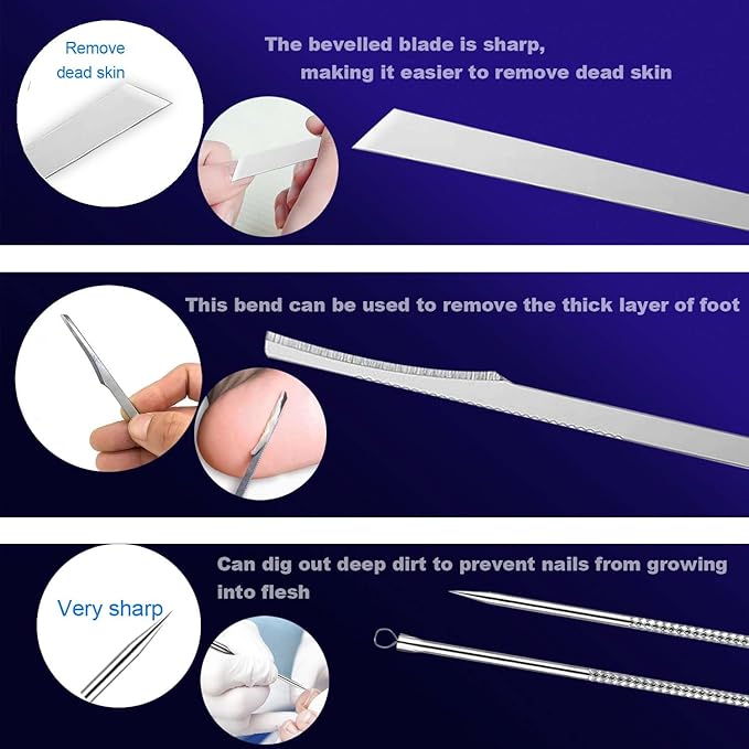 Ingrown Toenail File and Lifters Set(9pcs), Ingrown Toenail Treatment Pedicure Kit, Under Nail Cleaner Tools