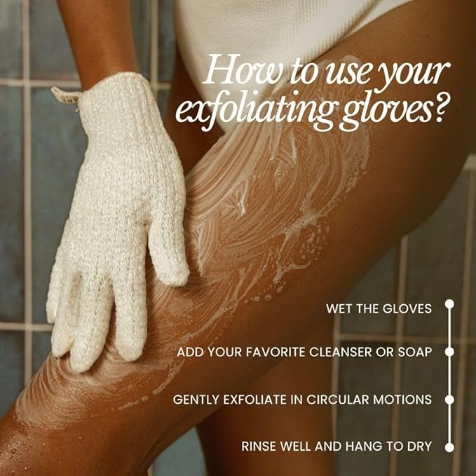 Bare Botanics 4 Pack White Exfoliating Shower Gloves - 100% Nylon Fibers for Gentle Exfoliation - for Both Wet or Dry Exfoliation - Machine Washable - Vegan & Cruelty-Free