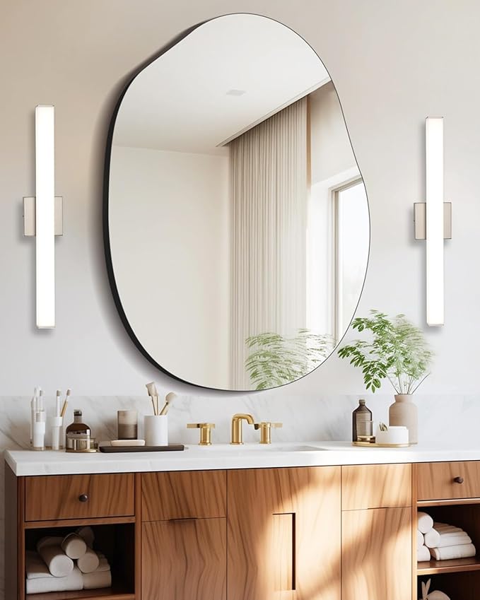 LED Bathroom Vanity Light Fixtures 24in Brushed Nickel,Dimmable18W 4000K Natural White Square Wall Fixture, Modern Lighting for Over Mirror, Damp Rated