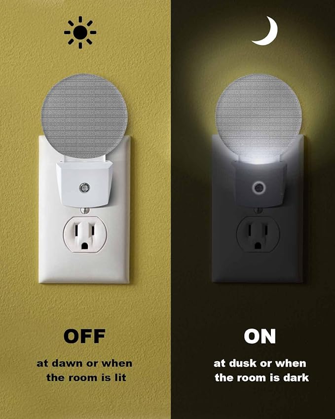 Night Lights Auto Sensor Stripes Grain Night Light Grey Solid Color Round Lamp Plug-in LED Nightlights Dusk to Dawn for Living Room Bedroom Bathroom Hallway Wall Decor