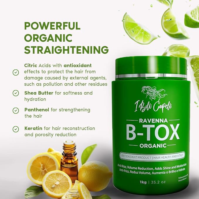 I Belli Capelli Ravenna Organic B-tox Hair Treatment Kit- 1kg/35.02 oz Hair B-tox + 300ml/10.1 fl.oz Anti-Residue Shampoo