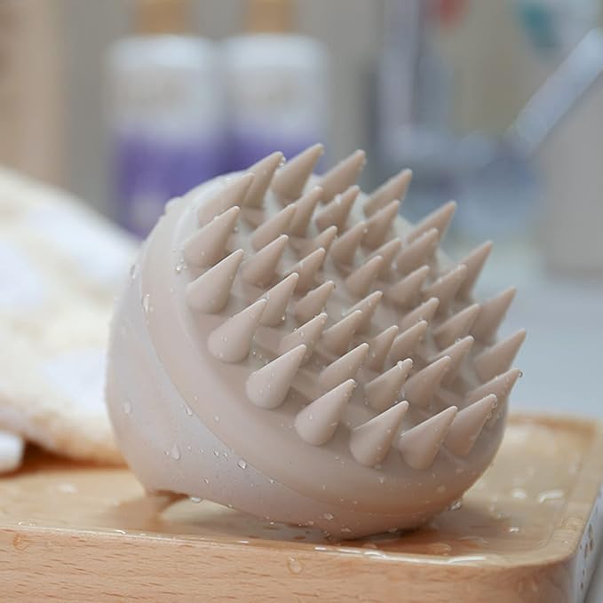 Hair Scalp Massager Shampoo Brush Hair Scrubber Washing Brush Silicone Scalp Exfoliator for Dandruff Removal- Beige