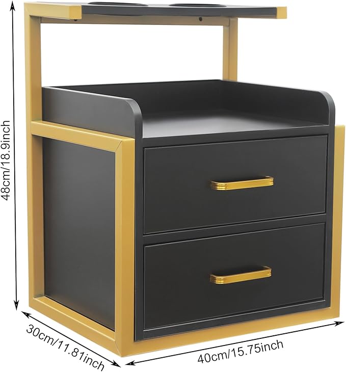 Suspended Salon Wall Cabinet with 2 Drawers & Hair Dryer Holder, Storage Cabinet for Hair Salon, Wall Mounted Styling Station, 15.75'' Wide Storage for Hair Salons, Spas, Home Use (Black)