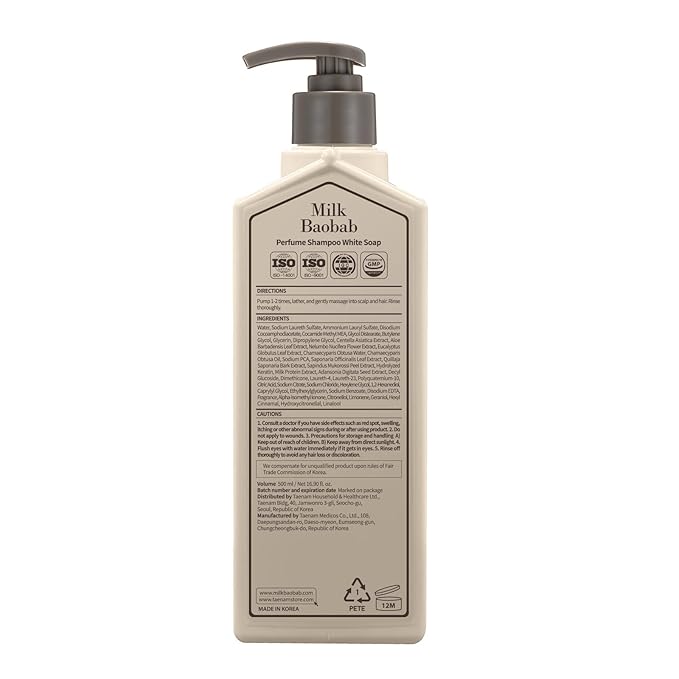 Milk Baobab Hydrating Shampoo, Nourishing Korean Hair Care, Long-Lasting White Soap Fragrance, Hydrolyzed Keratin, Paraben-Free, 16.9 fl oz