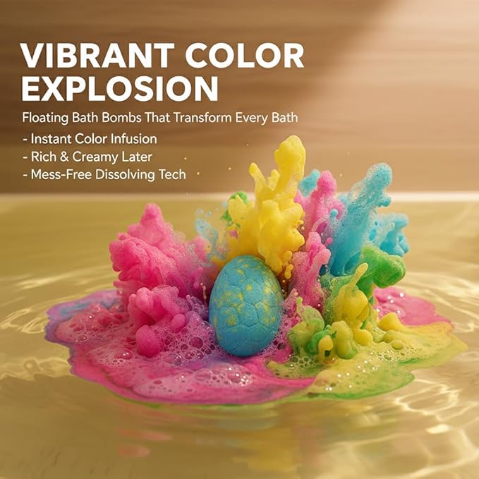 Bath Bombs with Surprise Inside, 6/12 Pack Fizzy Bubble Bath Gift Set, Dinosaur Egg & Ocean Theme Bath Fizzies, Natural Sea Salt Color Changing Spa Easter Bath Balls (Dinosaur Egg 6PC Blue Box)