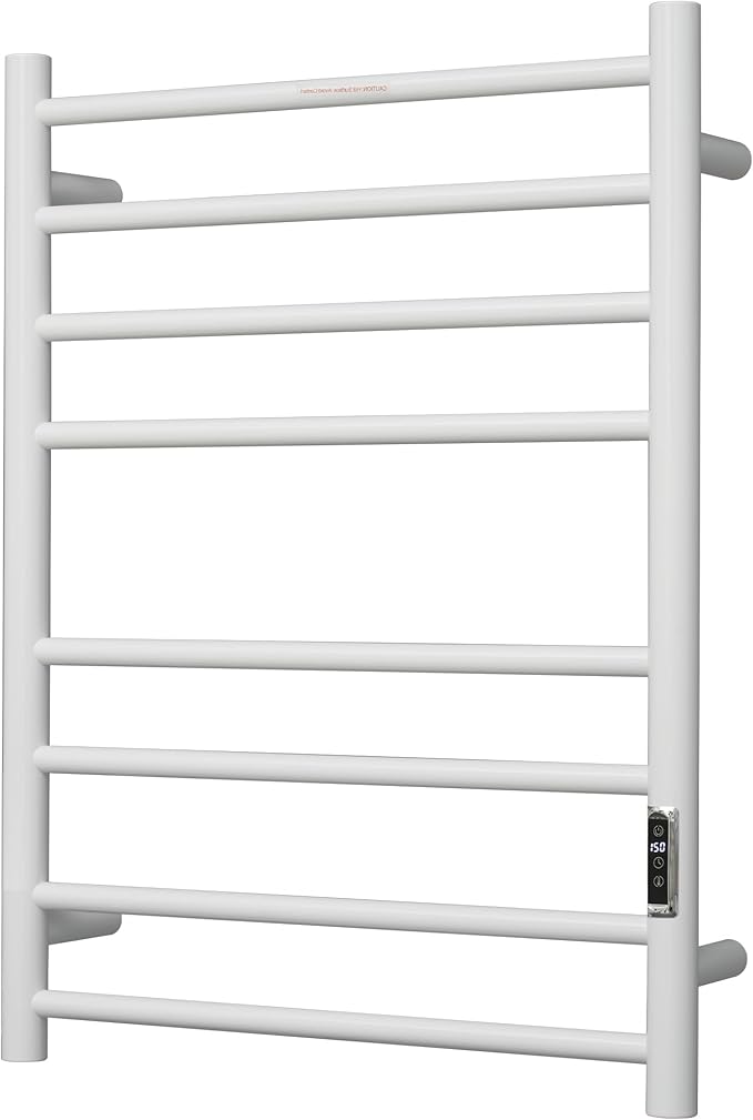 Heated Towel Racks for Bathroom, Wall Mounted Electric Towel Warmer Racks with Timer & Temperature Control, Stainless Steel Towel Heater for Bathroom (Round-White, 8 Bars)