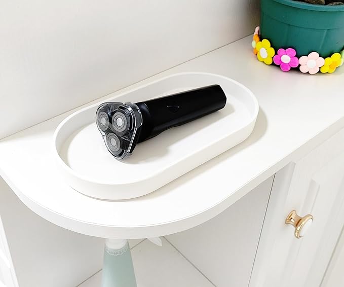 White Small Tray (10 inch), 3 Pack Oval Tray for Bathtub Bathroom Vanity Items, Countertop Organizer, Coffee Accessory, Soap, Perfume.