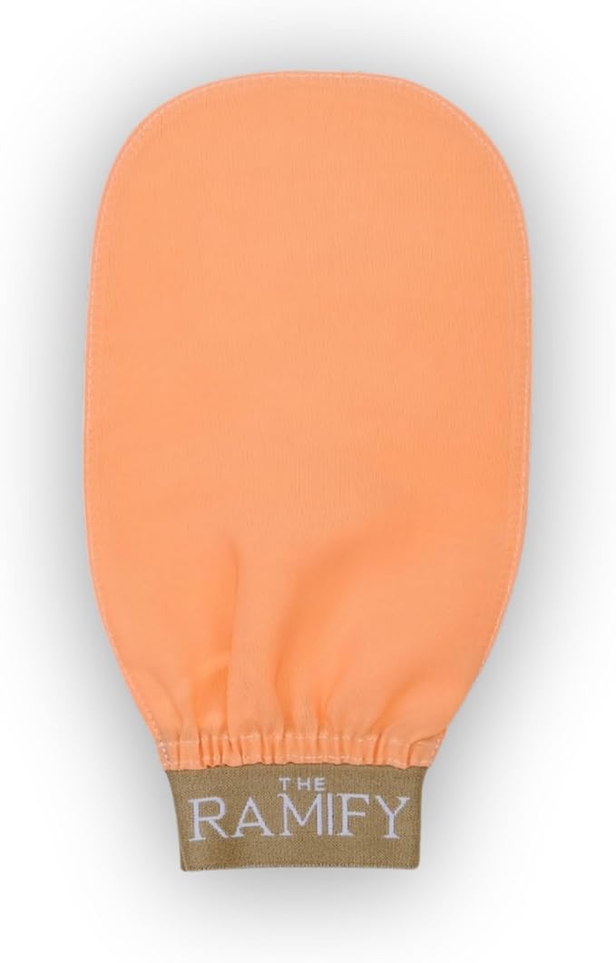 The RAMIFY Silk Exfoliating Gloves for Smooth Skin Natural Body Scrubber High Quality Turkish Bath Gloves Regeneration of Dead Skin Cells Handcrafted Turkish Kese (Salmon)