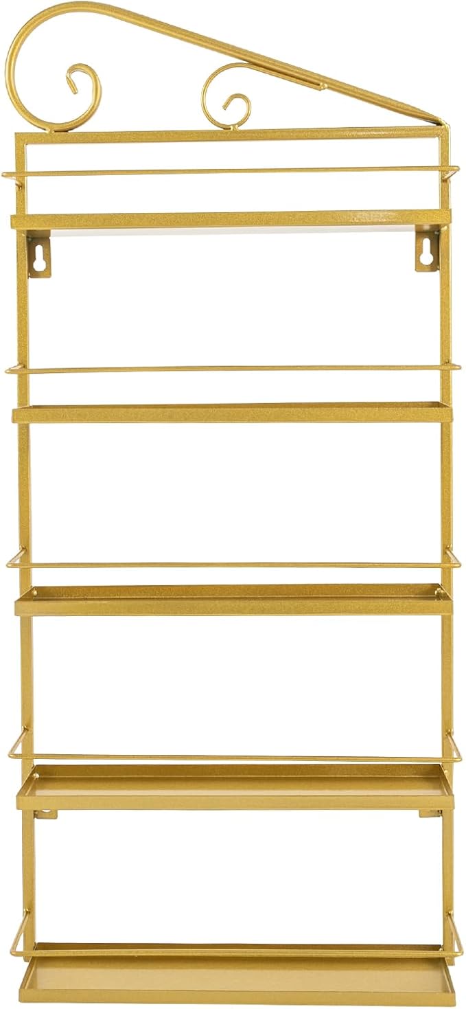 3PCS Wall-Mounted Nail Polish Racks, 5-Tier Metal Makeup Display Wall Shelf Storage Organizer for Home Spa Nail Salon Perfume Lipstick Cosmetic (Gold)