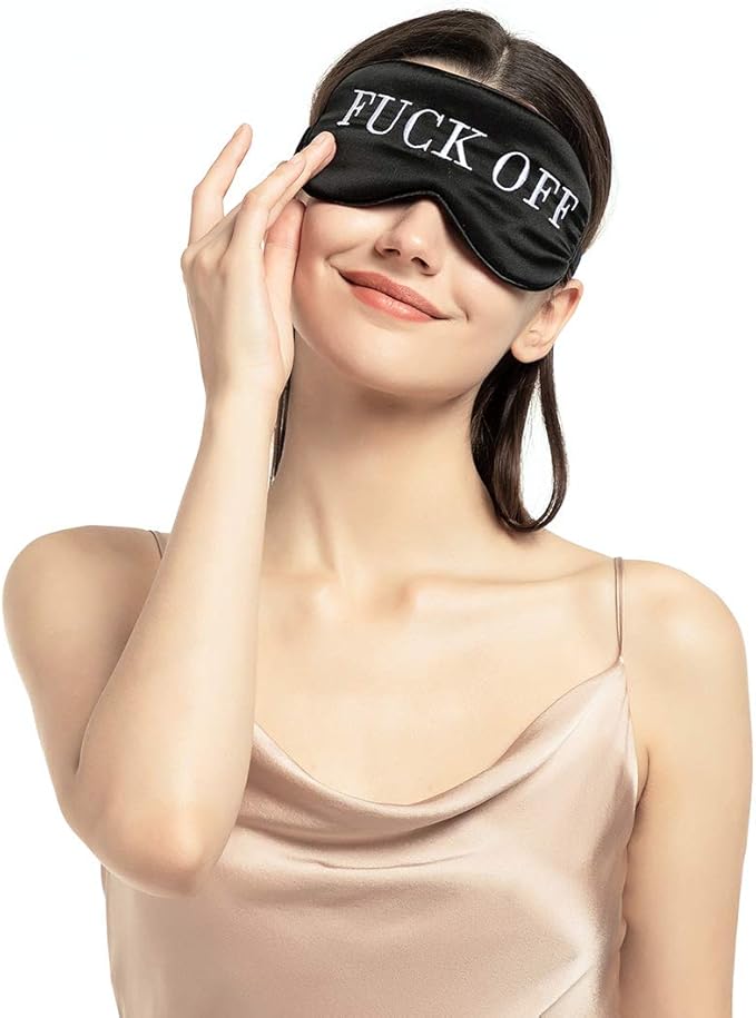 100% Mulberry Silk Sleep Mask Blackout, Cute Natural Sleeping Mask with Adjustable Elastic Strap, Satin Eye Cover for Men Women Adults (Fuck Off)