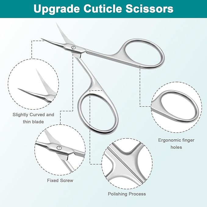 Lermende Cuticle Scissors Extra Fine Curved, Portable Stainless Steel Manicure Scissors with Sharp Curved Blade, Multi-Purpose Russian Manicure Cuticle Trimmer. (Silver, Round Handle)