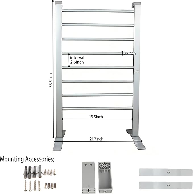 ELEGANTLIFE Fast-Heating Electric Towel Warmer for Bathroom, Heated Towel Rack with Timer & Auto Shut-Off, Aluminum 8-Bar Design, Freestanding or Wall-Mounted