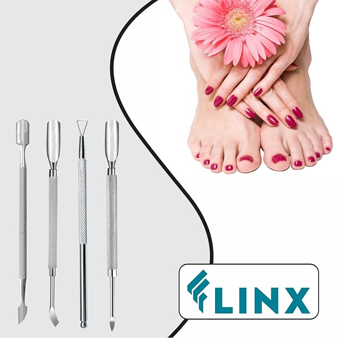 FLINX Metal Cuticle Pusher Tool 4 Pcs Nail Manicure Tools Nail Tᴏols for Manicure & Pedicure, Metal Cuticle Pushers and Scraper, Nails Cuticles Pusher Cuticle Tools for Nails