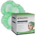 Medical Nation 21" Disposable Bouffant Caps Hair Net | CASE OF 1000, Green | Hairnets, Non-Pleated Head Hair Covers |For Medical, Labs, Nurse, Tattoo, Food Service, Hospital, Cooking - Size 21" Green