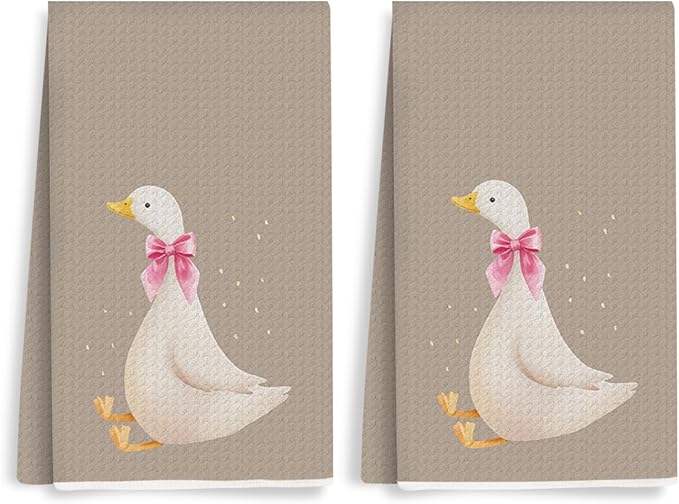 2PCS Cute Goose Gifts Kitchen Towels, Goose Decorative Waffle Weave Dish Tea Hand Towels for Bathroom & Kitchen Deco, Housewarming Farmhouse Gifts for Women Friend