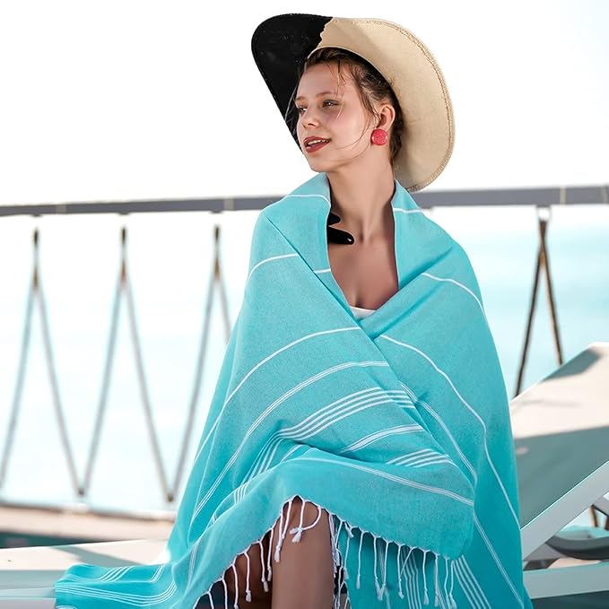 HAVLULAND Turkish Beach Towels, Oversized 40"x72" Turkish Bath Towel, Highly Absorbent Quick Dry Sand Free Beach Towels for Beach Pool Spa Gym Yoga Travel Camping Picnic Blanket - Turquoise