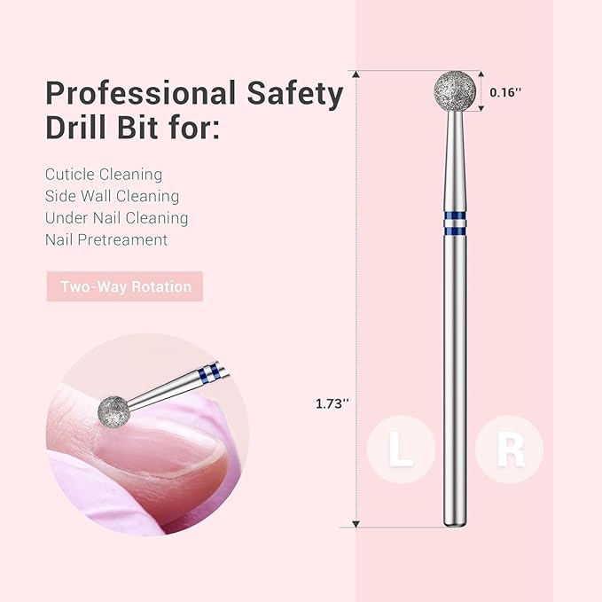 MelodySusie 4mm Ball Shape Cuticle Clean Nail Drill Bit 3/32'', Professional Safety Carbide Diamond Under Nail Cleaner for Cuticle Dead Skin Nail Prepare, Beginners Bits, Series Bit-S, Medium