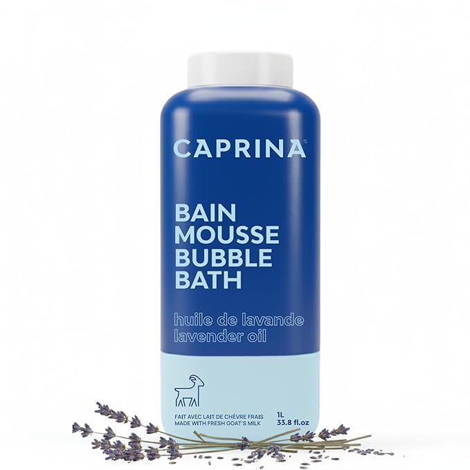 Caprina Fresh Goat’s Milk Bubble Bath, 1L, Hydrating Relaxing Foam Bath, Moisturizing and Gentle on Skin, Made in Canada (Lavender Oil)