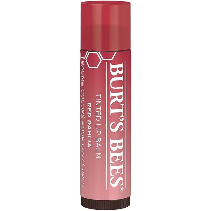 Burt's Bees Lip Tint Balm with Long Lasting 2 in 1 Duo Tinted Balm Formula, Color Infused with Deeply Hydrating Shea Butter for a Natural Looking Buildable Finish, Fiery Red Dahlia (16-Pack)